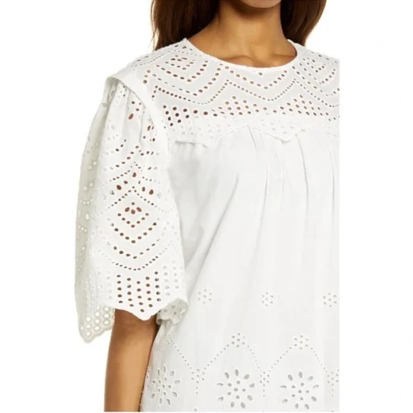 Rebecca minkoff white eyelet lace short sleeve mini dress coverup - Picture 2 of 11